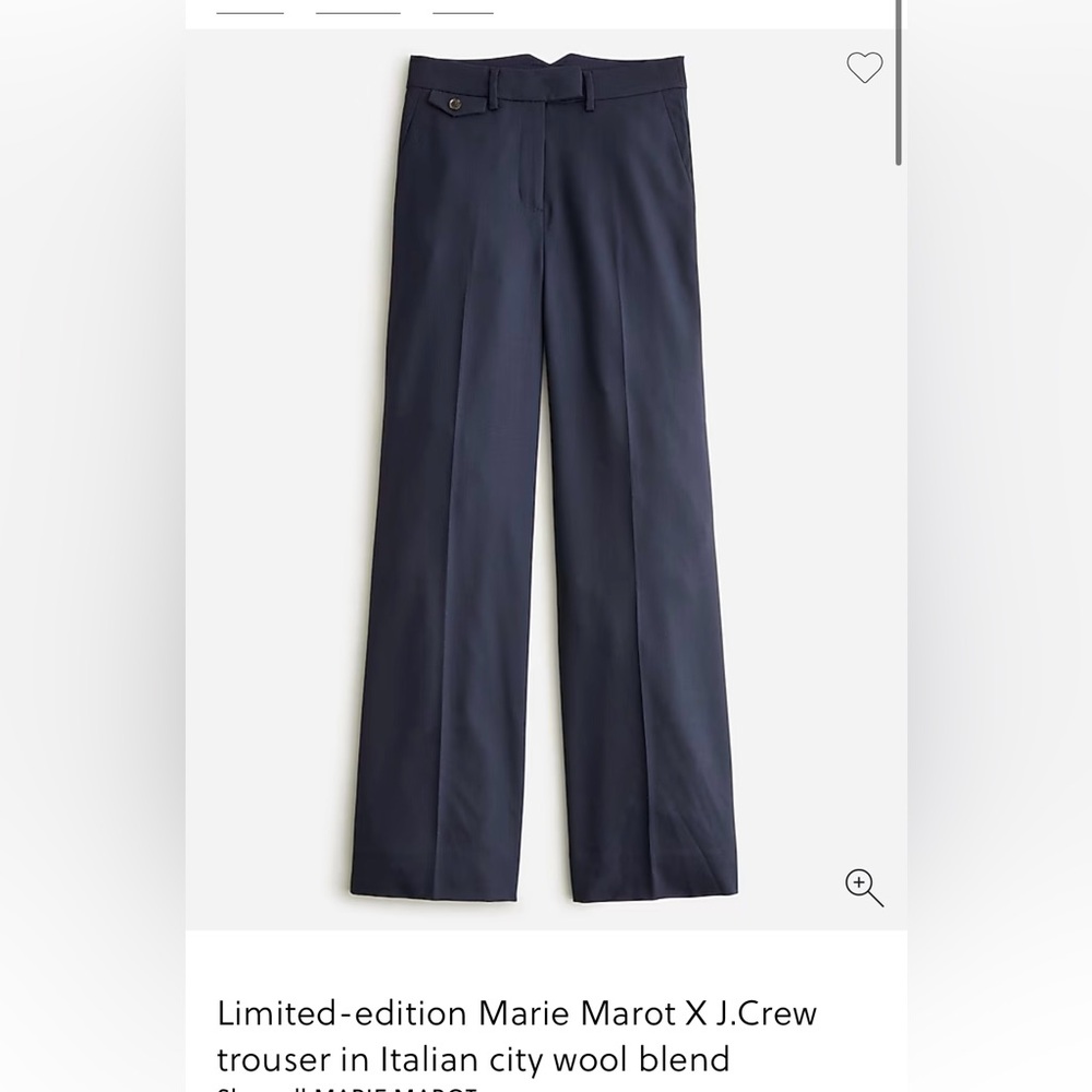 J Crew x Marie Marot limited edition navy wool pants